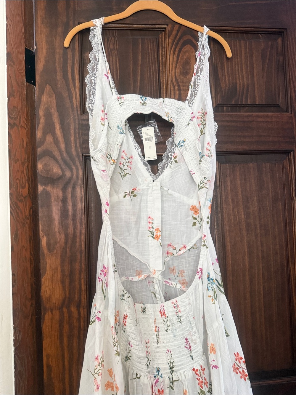 By Anthropologie Open-Back Drop-Waist Floral W/Lace Midi Dress NWT Size X-Large - Picture 9 of 12